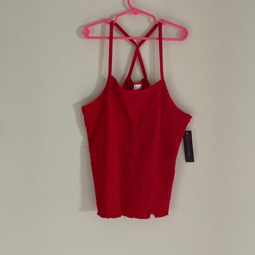 Red ribbed tank top. Brand new and still with tags. Size Medium.